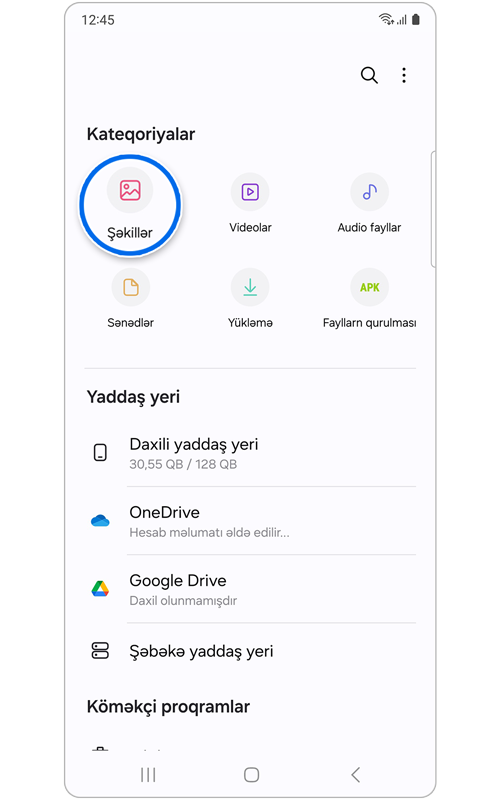 Mənim fayllarım tətbiqinin əsas ekranı