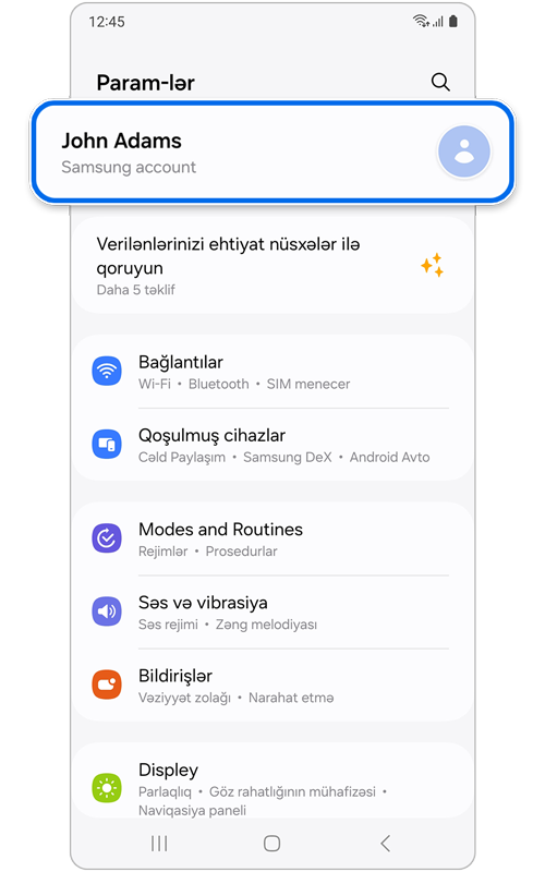 Telefon Parametrlərinin əsas ekranı