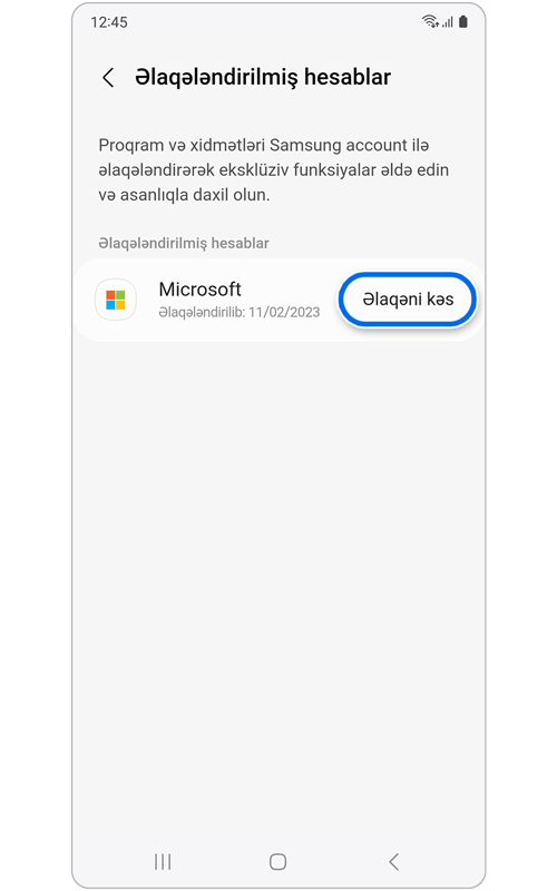 Əlaqələndirilmiş hesablar ekranı.