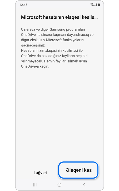 Əlaqəni kəsmək istədiyinizi təsdiqləmək üçün ekran.