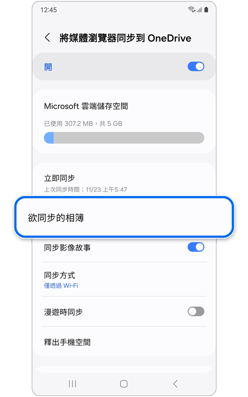 相簿與 OneDrive 同步的螢幕
