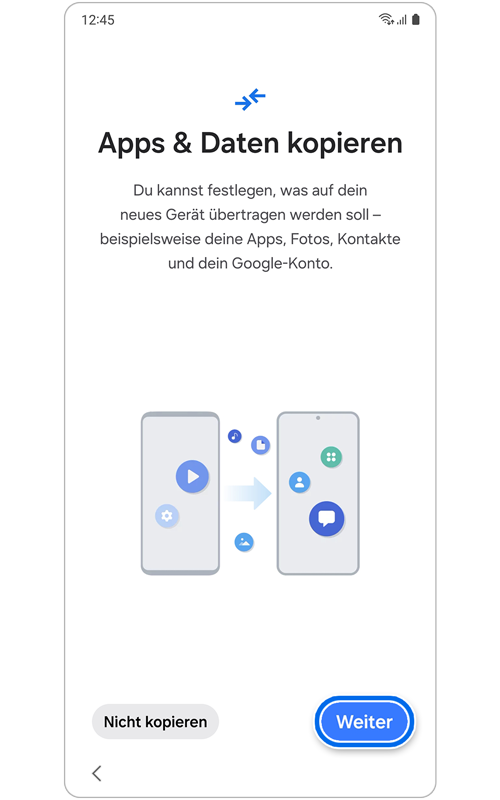 Bildschirm "Apps & Daten kopieren"