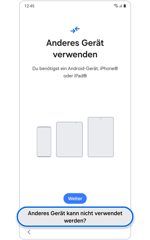 Bildschirm mit der Option, dein altes Gerät zur Datenwiederherstellung zu verwenden