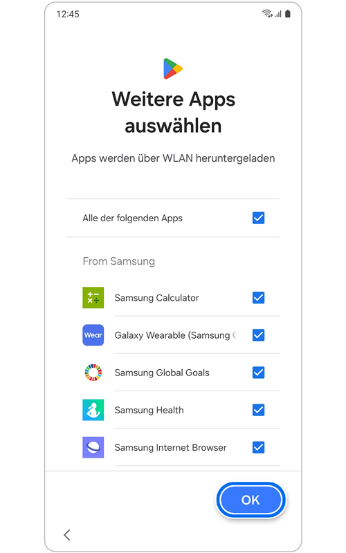 Bildschirm zur Auswahl weiterer Apps