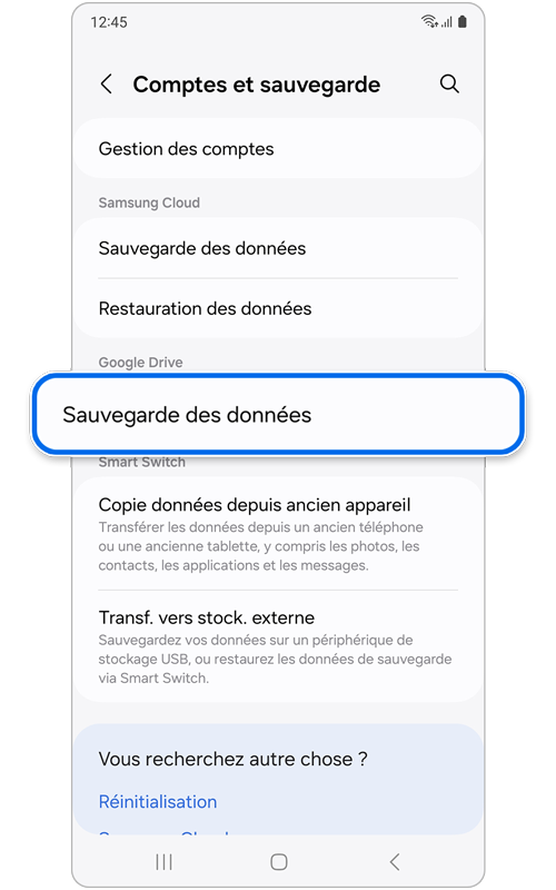 Écrans de comptes et de sauvegarde