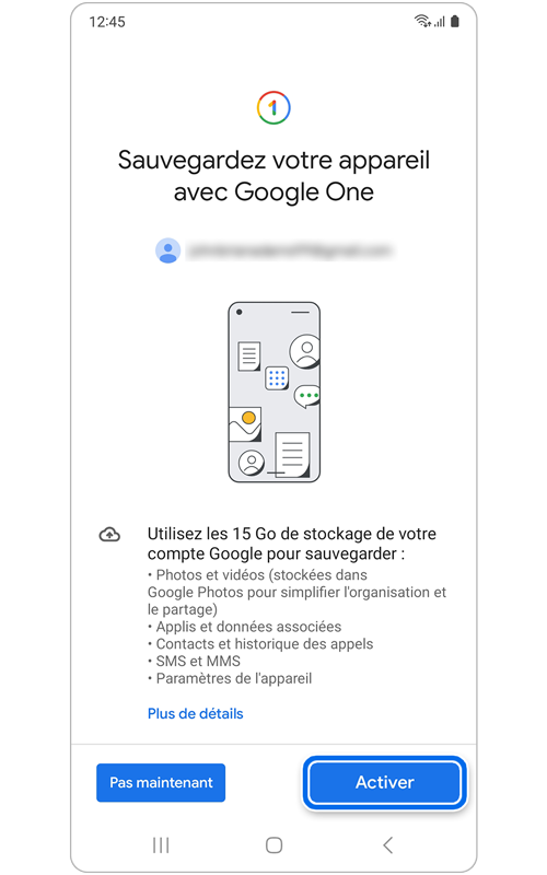 Écran d’activation de Google One