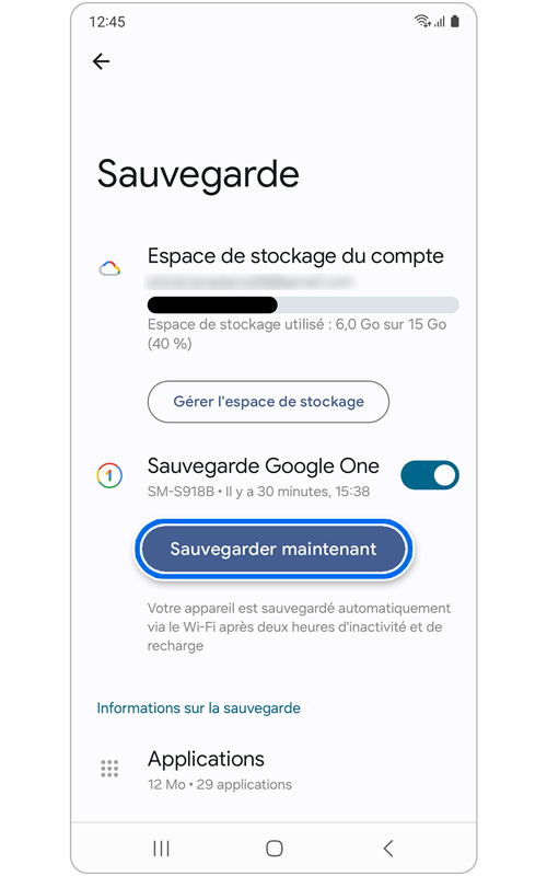 Écran de sauvegarde de Google One