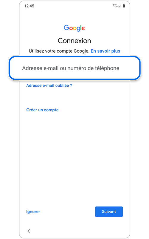 Connexion au compte Google