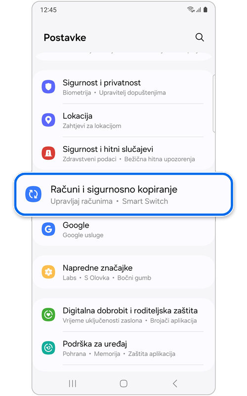 Početni zaslon Postavki