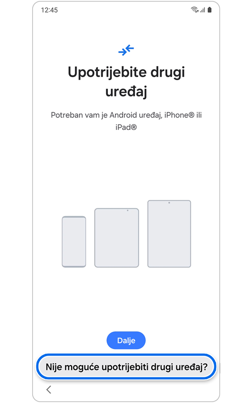 Zaslon koji pruža mogućnost korištenja vašeg starog uređaja za vraćanje podataka