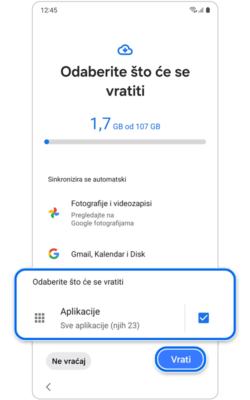 Zaslon za odabir što vratiti