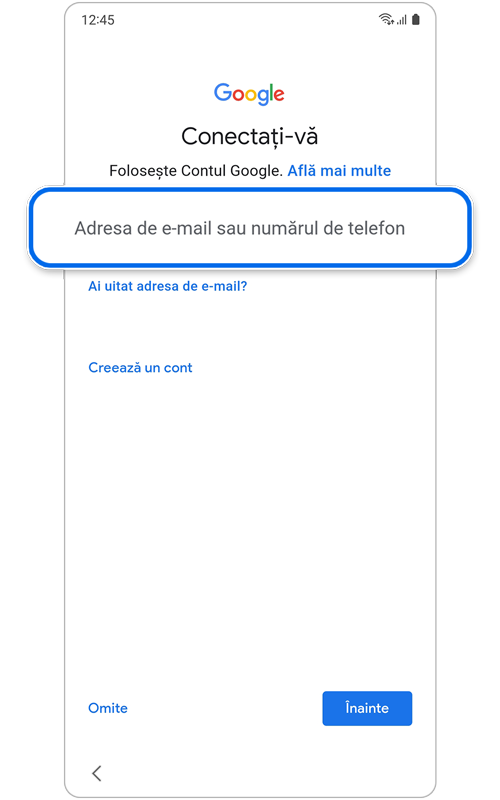 Conectarea la contul Google