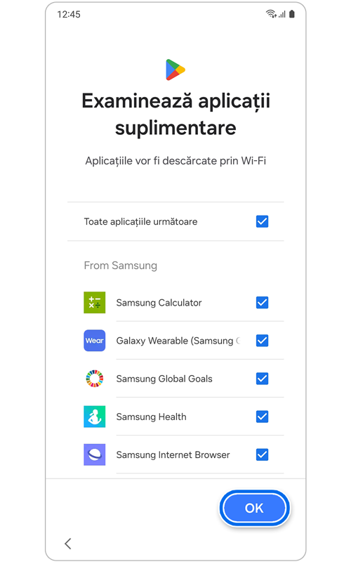 Ecranul Examinează aplicații suplimentare