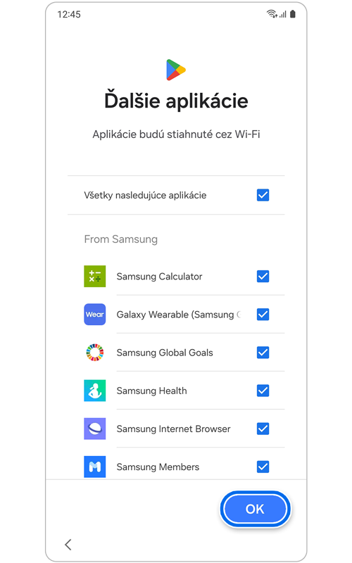 Obrazovka Ďalšie aplikácie