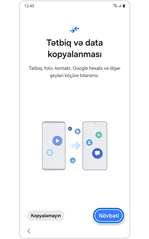 Tətbiq və data kopyalanması ekranı