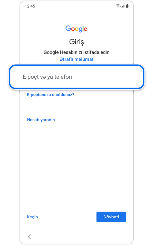 Google hesabına daxil olun