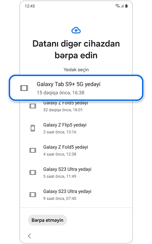 Məlumatların bərpası üçün istifadə ediləcək mövcud ehtiyat nüsxələrinin siyahısı