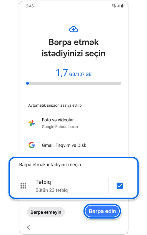 Ekranın nəyi bərpa edəcəyini seçin
