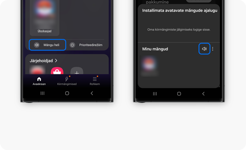 Gaming Hub vaade, kus on märgistatud helide valik.