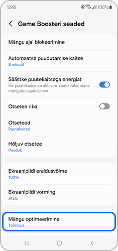 Puudutage „Mängu optimeerimine“.