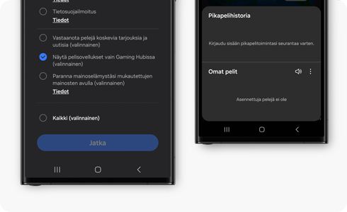 Kuva Gaming Hub -sopimusehtojen näytöstä