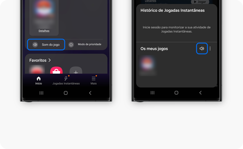 Vista do Gaming Hub com destaque para a opção de som.