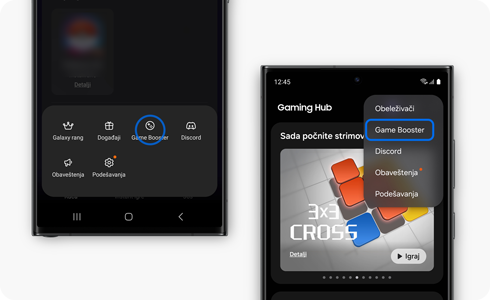 Ekran telefona na kome je prikazan ekran menija „Gaming Hub”