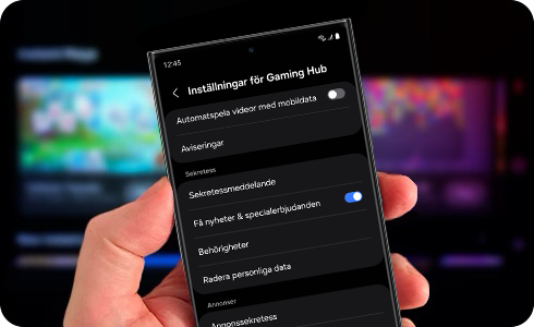 Skärmdump av Inställningar för Gaming Hub-appen.