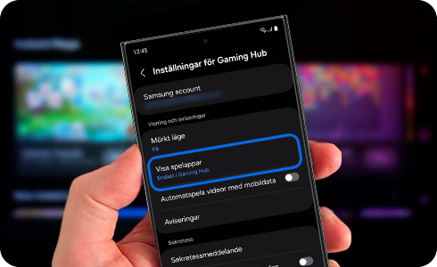 Inställningar i Gaming Hub -appen.