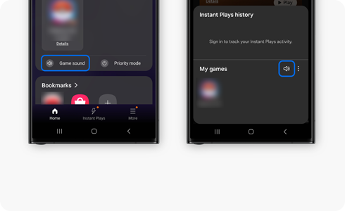Gaming Hub view with sound option highlighted.