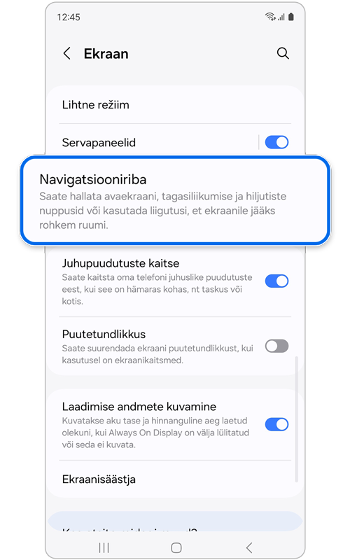 Navigatsiooniriba on valitud.