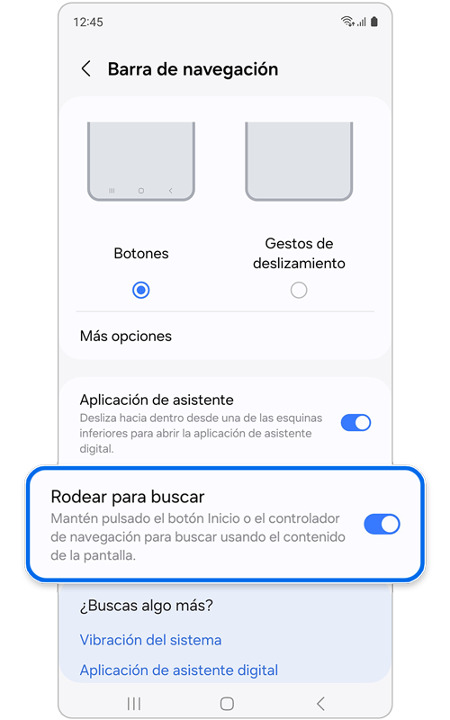 La pantalla con el interruptor de Rodear para buscar encendido.