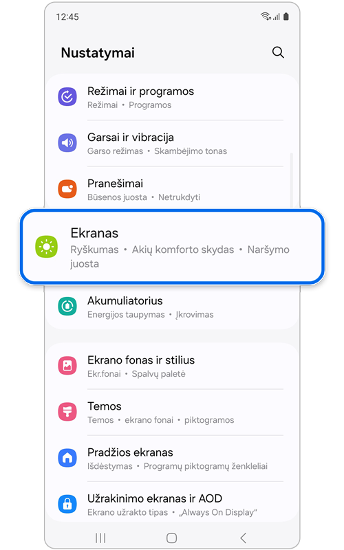 Nustatymuose pasirinkta „Ekranas“.