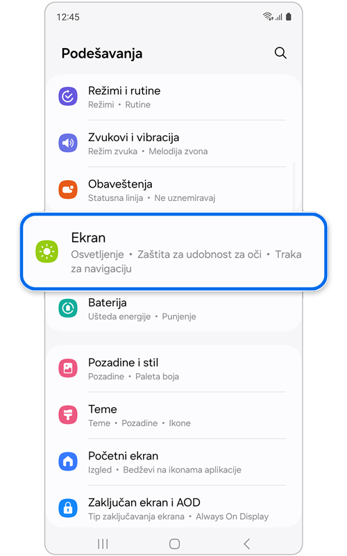 U Podešavanjima je izabran Ekran.