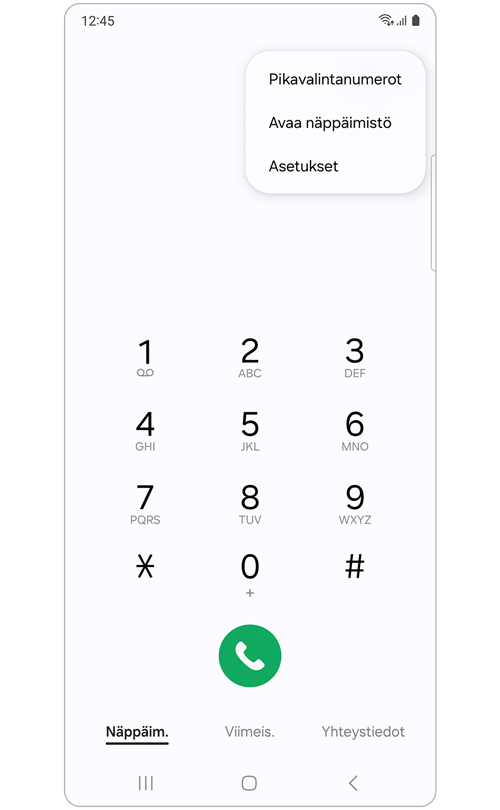 Asetukset Lisäasetukset-välilehdellä Samsung-puhelinsovelluksessa