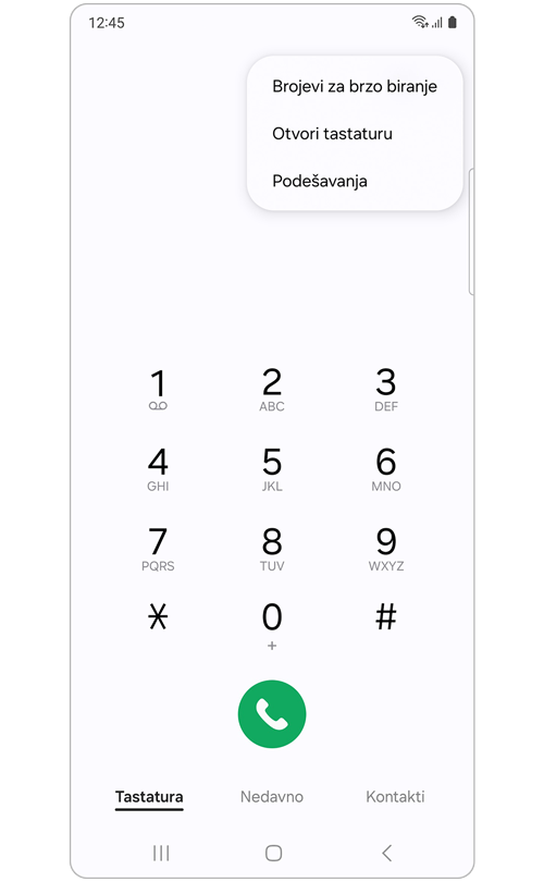 Podešavanja na kartici Više opcija u aplikaciji Samsung Phone