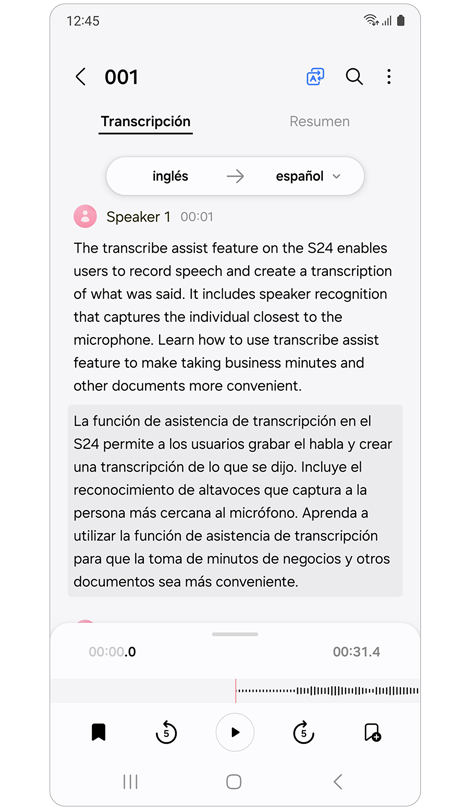 Transcripción traducida mostrada.