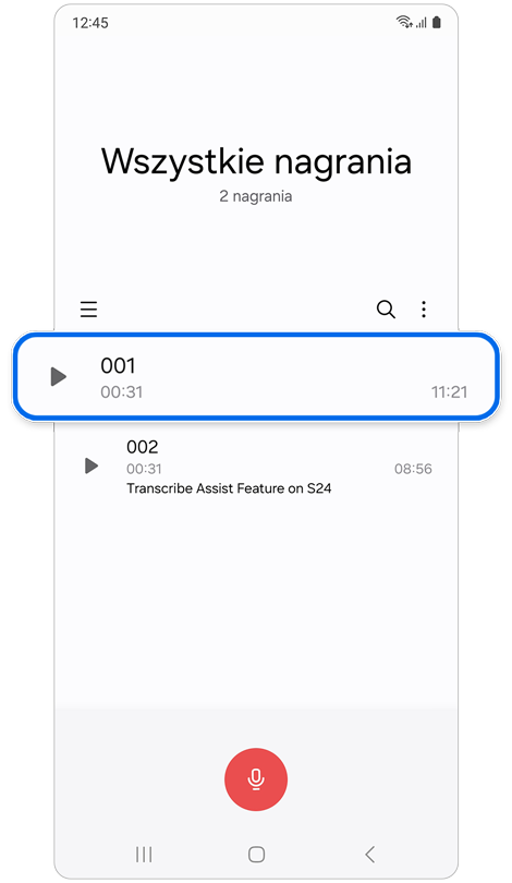 Strona główna aplikacji Dyktafon.