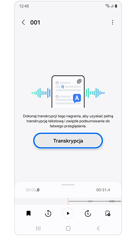 Przycisk transkrypcji dyktafonu.