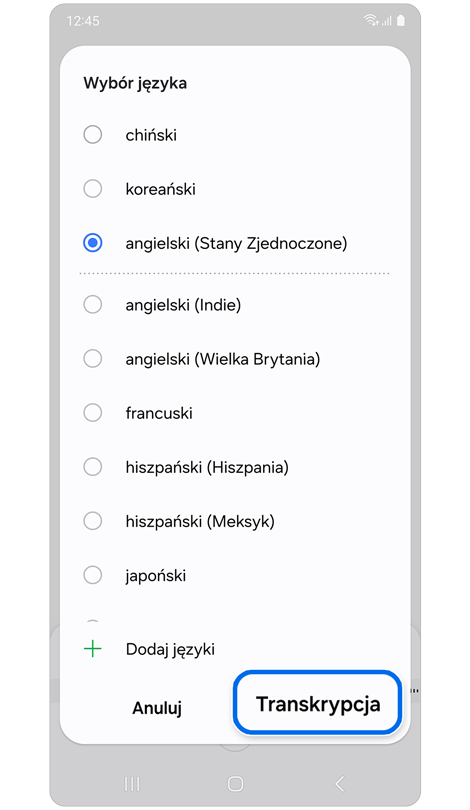 Ustawienie wyboru języka.