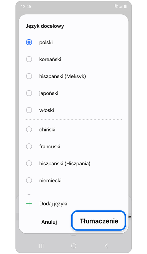 Wybierz ustawienia językowe.