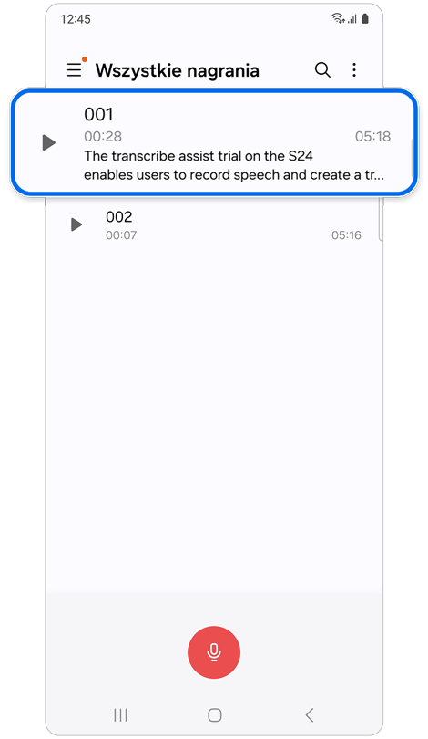 Strona główna aplikacji Voice Recorder.