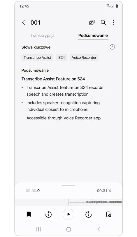 Podsumowanie nagrania głosowego.