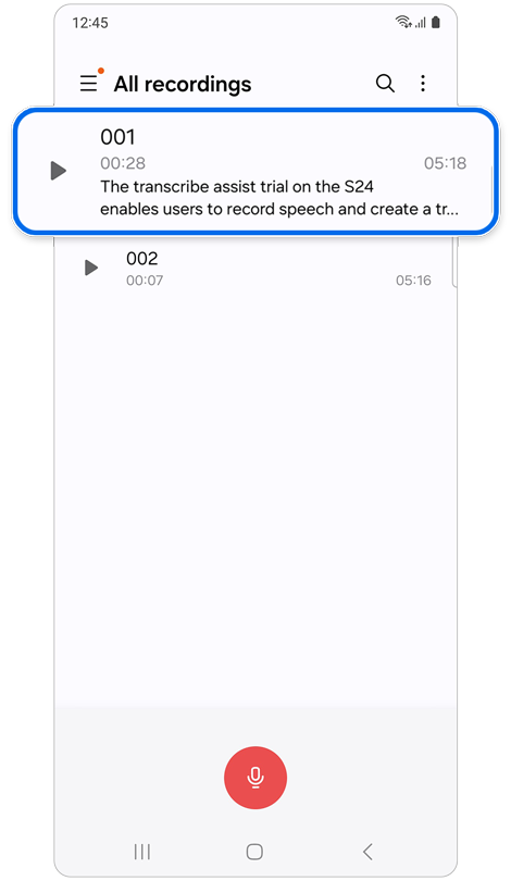 Voice Recorder app home.