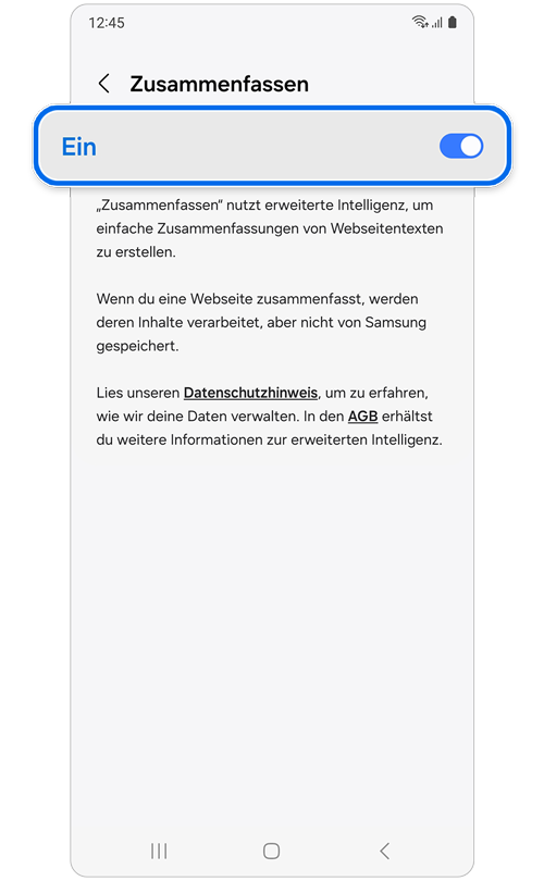 Taste zum Einschalten der Zusammenfassungsfunktion