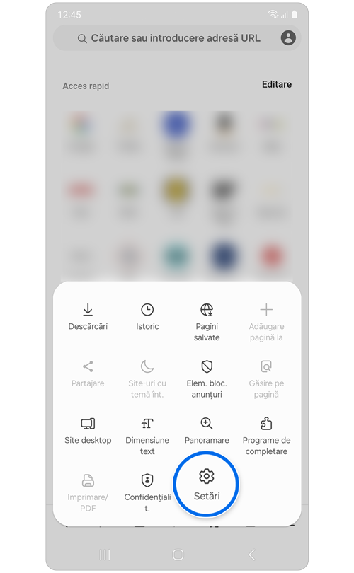 Lista pop-up a instrumentelor