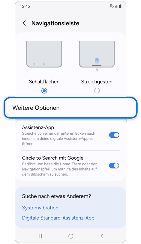 Einstellungsbildschirm für die Navigationsleiste.