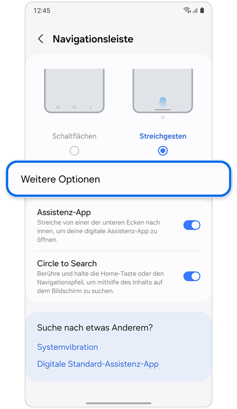Einstellungsbildschirm für die Navigationsleiste.