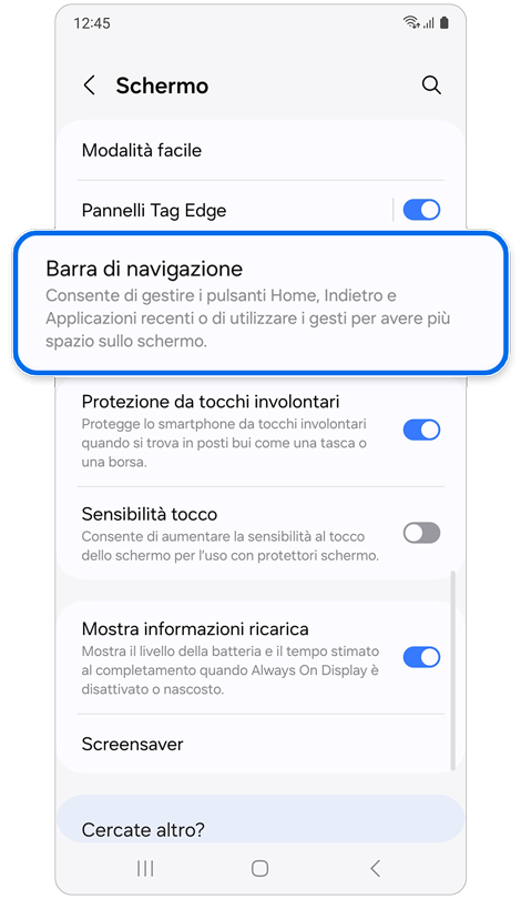 Schermata delle impostazioni di Schermo.