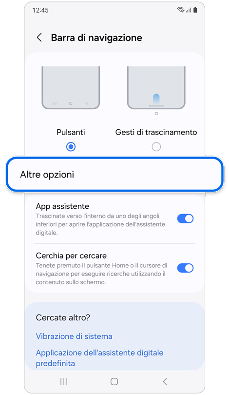 Schermata delle impostazioni di Barra di navigazione.